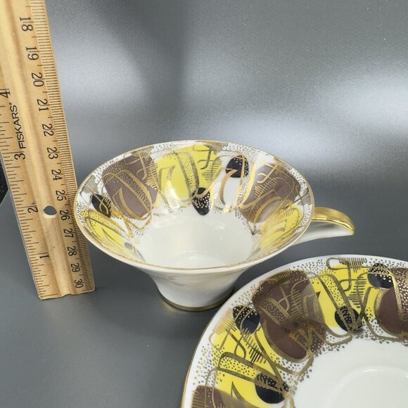 Fine Bavaria German Porcelain Trio Plate Saucer And Teacup Set Heavy Gold Yellow - Picture 3 of 16